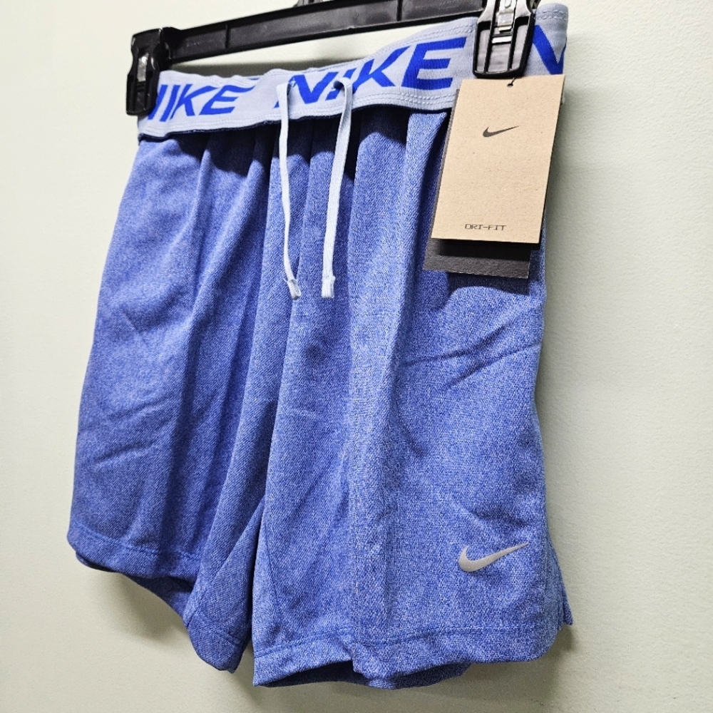 Nike Dri Fit Attack Fitness Shorts Mid Rise Roll Band Blue XS NWT